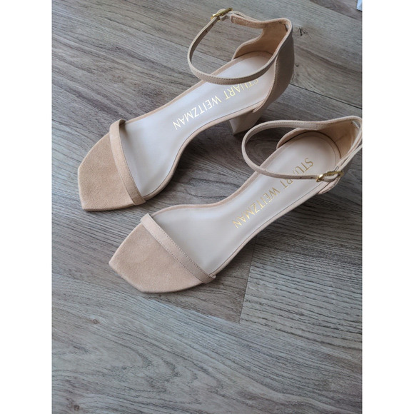 Stuart Weitzman Amelina Nearlynude Suede Heel Sandals Adobe Nude - Picture 12 of 16